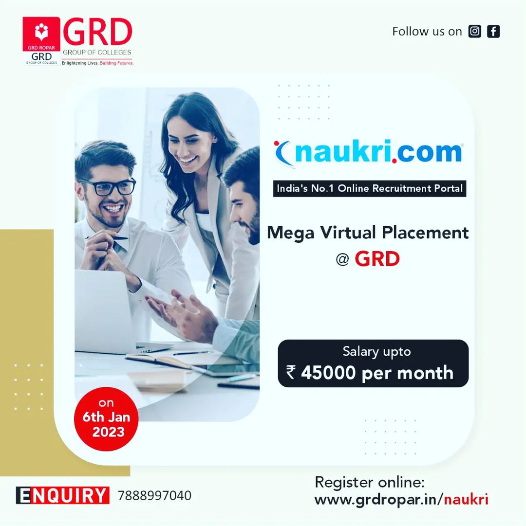 Naukri.com mega online placement for MBA by GRD on 6h Jan 2023 - GRD Ropar